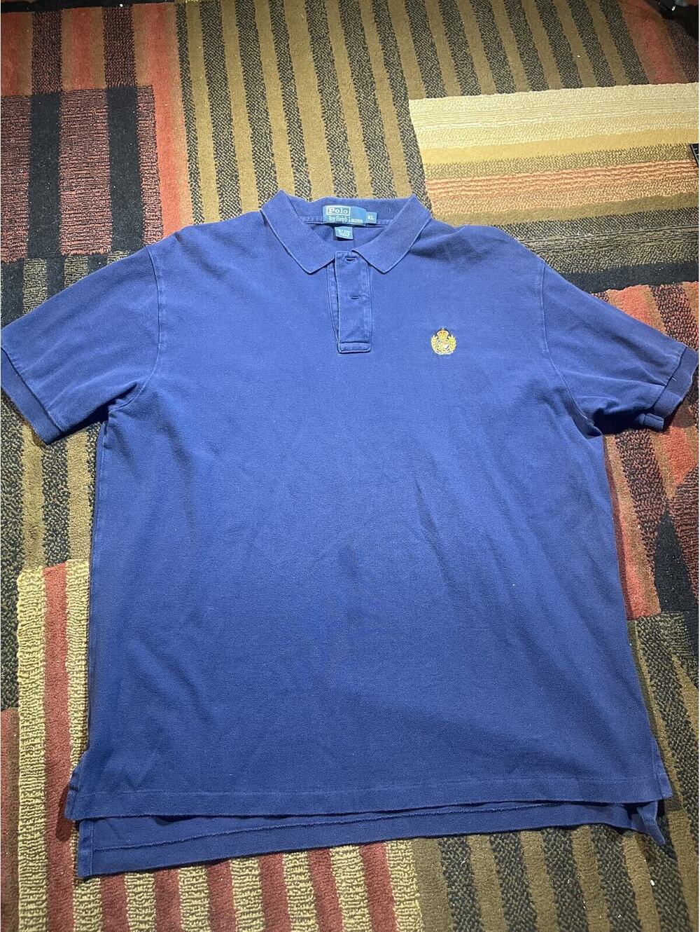 Polo Ralph Lauren Gold Crest Polo Shirt XL Navy Blue Cotton
